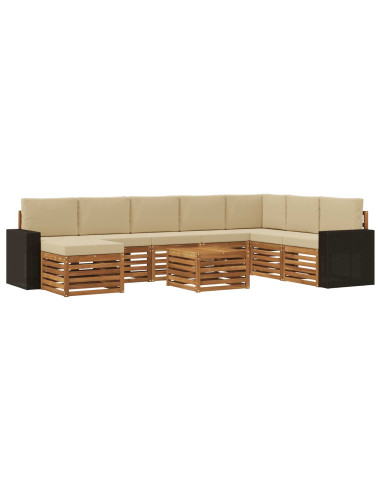 Set di divani da esterno con cuscino 9 pcs Naturale e Beige