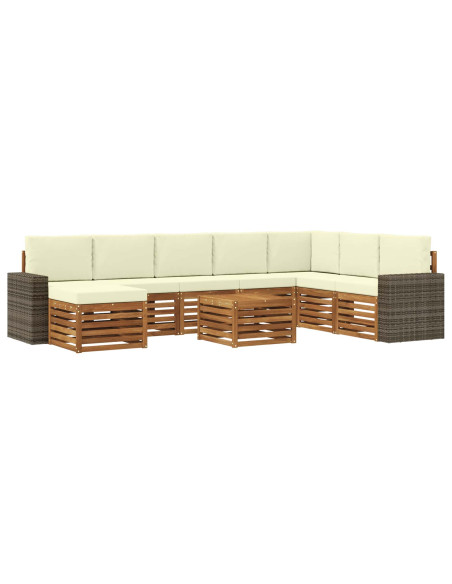 Set di divani da esterno con cuscino 9 pcs Naturale e Crema