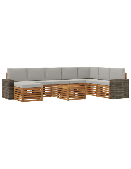 Set di divani da esterno 9 pcs Naturale e Grigio Chiaro