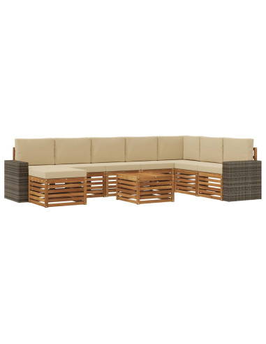 Set di divani da esterno con cuscino 9 pcs Naturale e Beige