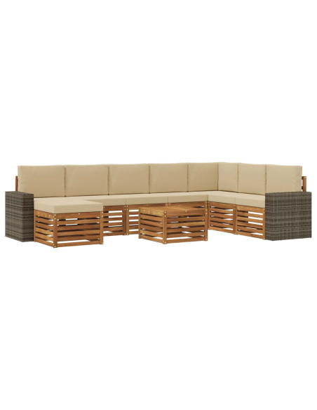 Set di divani da esterno con cuscino 9 pcs Naturale e Beige