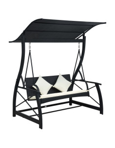 Dondolo da Giardino 3 Posti con Baldacchino in Polyrattan Nero 2