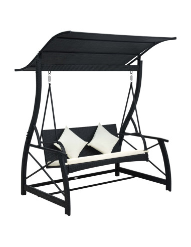 Dondolo da Giardino 3 Posti con Baldacchino in Polyrattan Nero