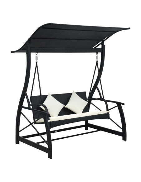 Dondolo da Giardino 3 Posti con Baldacchino in Polyrattan Nero