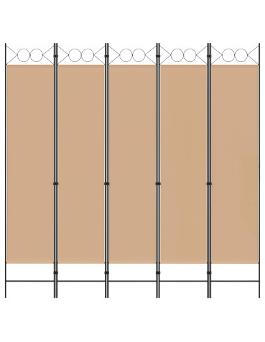 Paravento a 5 Pannelli Beige 200 x 200 cm Tessuto