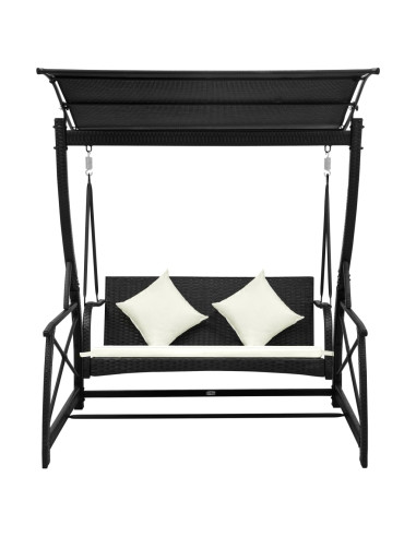 Dondolo da Giardino 3 Posti con Baldacchino in Polyrattan Nero