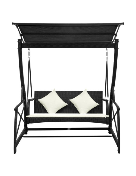 Dondolo da Giardino 3 Posti con Baldacchino in Polyrattan Nero