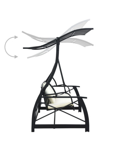 Dondolo da Giardino 3 Posti con Baldacchino in Polyrattan Nero