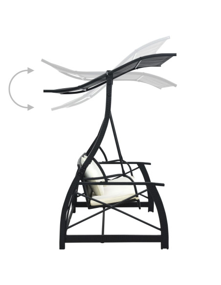 Dondolo da Giardino 3 Posti con Baldacchino in Polyrattan Nero