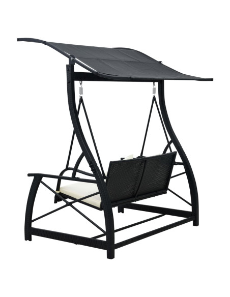 Dondolo da Giardino 3 Posti con Baldacchino in Polyrattan Nero