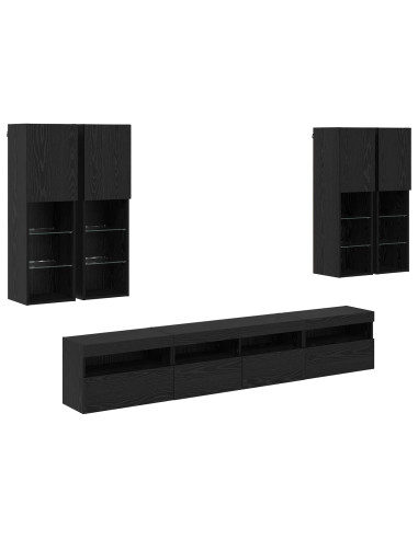 Set Mobile TV a Muro con Luci LED con led 7 pcs Rovere Nero