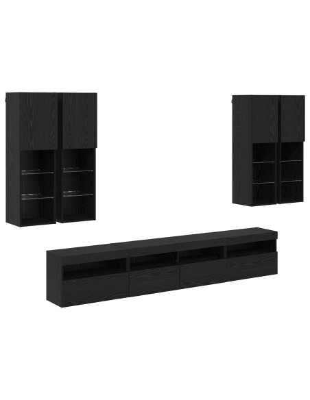 Set Mobile TV a Muro con Luci LED con led 7 pcs Rovere Nero