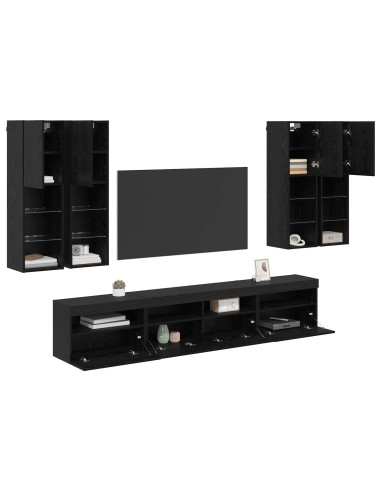Set Mobile TV a Muro con Luci LED con led 7 pcs Rovere Nero