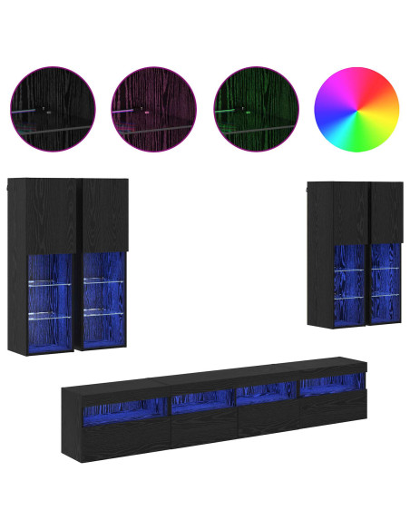 Set Mobile TV a Muro con Luci LED con led 7 pcs Rovere Nero