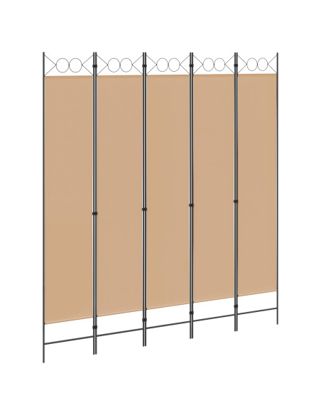 Paravento a 5 Pannelli Beige 200 x 220 cm Tessuto