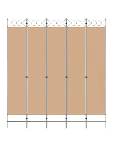 Paravento a 5 Pannelli Beige 200 x 220 cm Tessuto