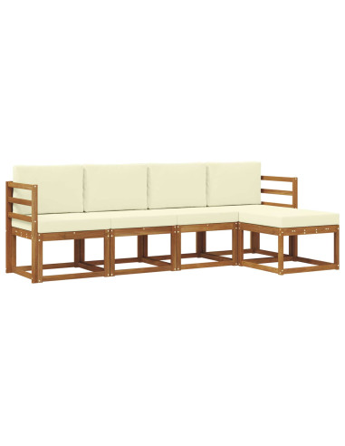 Set di divani 5 pcs Naturale e Crema Legno di Acacia Massello