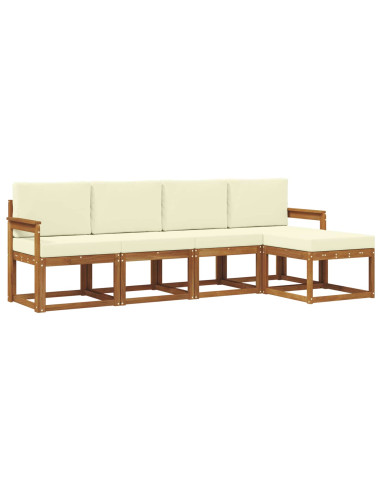 Set di divani 5 pcs Naturale e Crema Legno di Acacia Massello