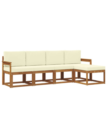 Set di divani 5 pcs Naturale e Crema Legno di Acacia Massello