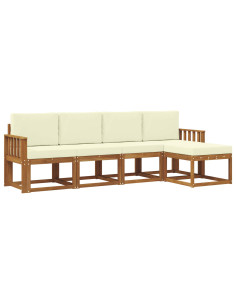Set di divani 5 pcs Naturale e Crema Legno di Acacia Massello 2