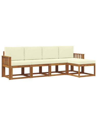 Set di divani 5 pcs Naturale e Crema Legno di Acacia Massello