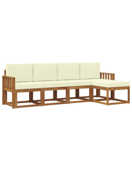 Set di divani 5 pcs Naturale e Crema Legno di Acacia Massello