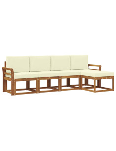 Set di divani 5 pcs Naturale e Crema Legno di Acacia Massello 2