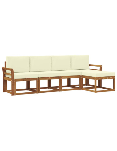 Set di divani 5 pcs Naturale e Crema Legno di Acacia Massello