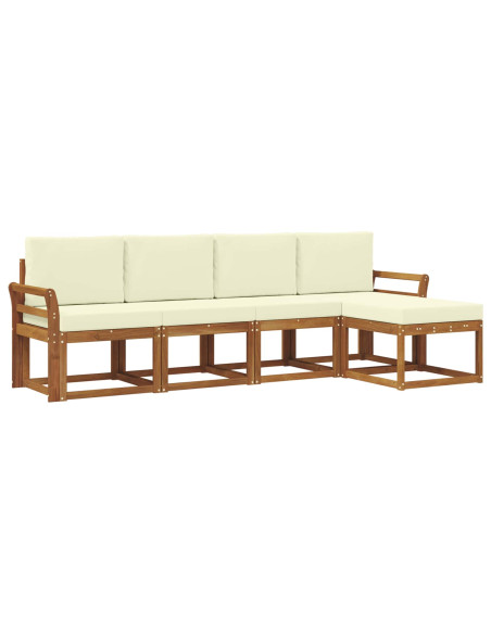 Set di divani 5 pcs Naturale e Crema Legno di Acacia Massello