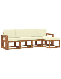 Set di divani 5 pcs Naturale e Crema Legno di Acacia Massello 2
