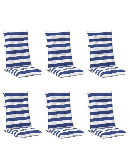 Cuscino da Esterno 6 pcs Blu e Bianco 120 x 50 x 7 cm Tessuto