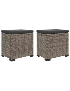 Poggiapiedi da giardino con cuscino 2 pcs Grigio polyrattan 2