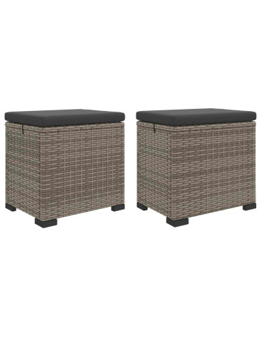 Poggiapiedi da giardino con cuscino 2 pcs Grigio polyrattan