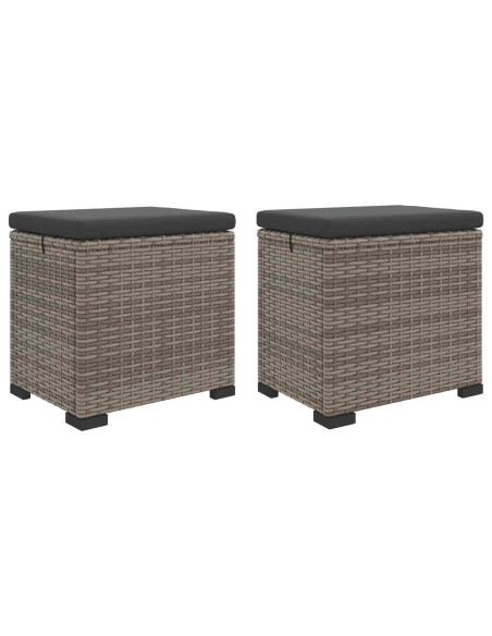 Poggiapiedi da giardino con cuscino 2 pcs Grigio polyrattan