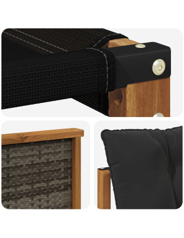 Set di divani da esterno con cuscino 3 pcs Naturale e Nero