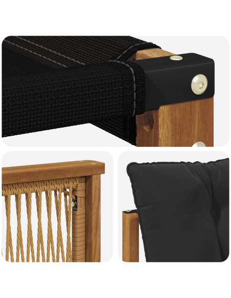Set di divani da esterno con cuscino 3 pcs Naturale e Nero
