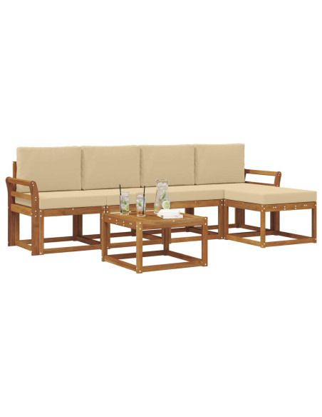 Set di divani da esterno con cuscino 6 pcs Naturale e Beige