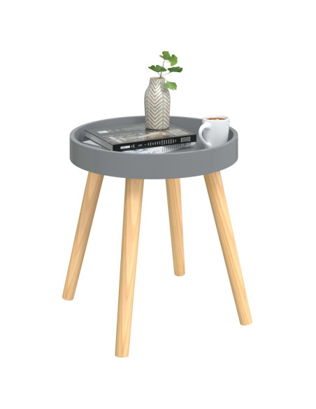 Tavolino Grigio 38x38x40cm Legno Multistrato e Massello di Pino