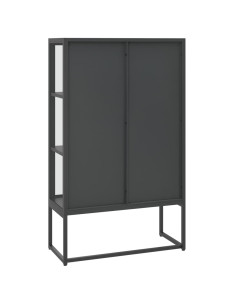 Credenza Alta Antracite 80x35x135 cm Acciaio e Vetro Temperato 2
