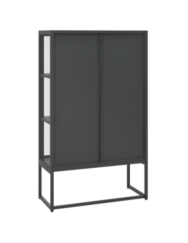 Credenza Alta Antracite 80x35x135 cm Acciaio e Vetro Temperato