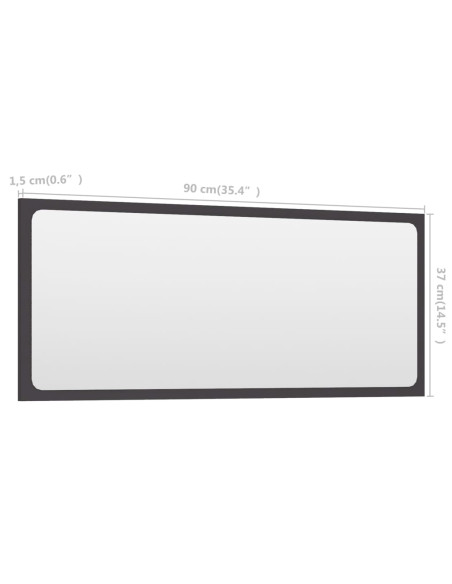 Specchio da Bagno Grigio 90x1,5x37 cm in Legno Multistrato