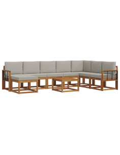 Set di divani con cuscino 9 pcs Grigio Naturale e Chiaro 2