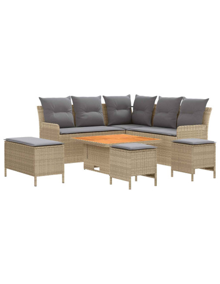Set di Mobili 7 pcs Beige e Grigio Chiaro Rattan in PE