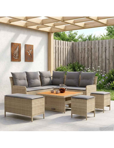 Set di Mobili 7 pcs Beige e Grigio Chiaro Rattan in PE