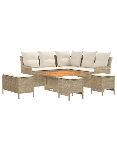 Set di Mobili con cuscino 7 pcs Beige e Crema Rattan in PE