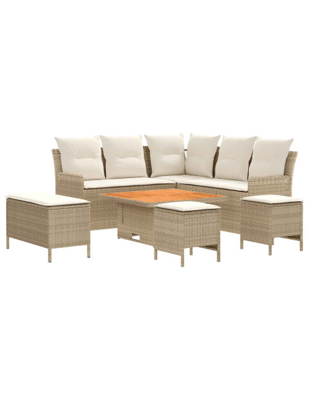 Set di Mobili con cuscino 7 pcs Beige e Crema Rattan in PE