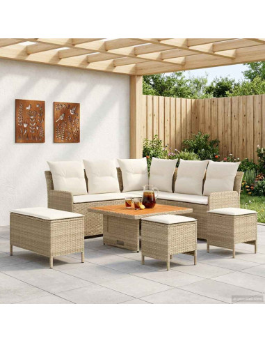 Set di Mobili con cuscino 7 pcs Beige e Crema Rattan in PE