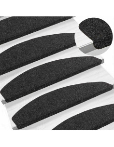 Tappetini per scale autoadesivi 15 pcs Nero 80 x 28 x 3,5 cm 2