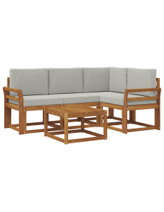 Set di divani da esterno 5 pcs Grigio Naturale e Chiaro 2