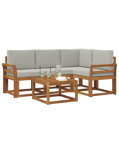 Set di divani da esterno 5 pcs Grigio Naturale e Chiaro